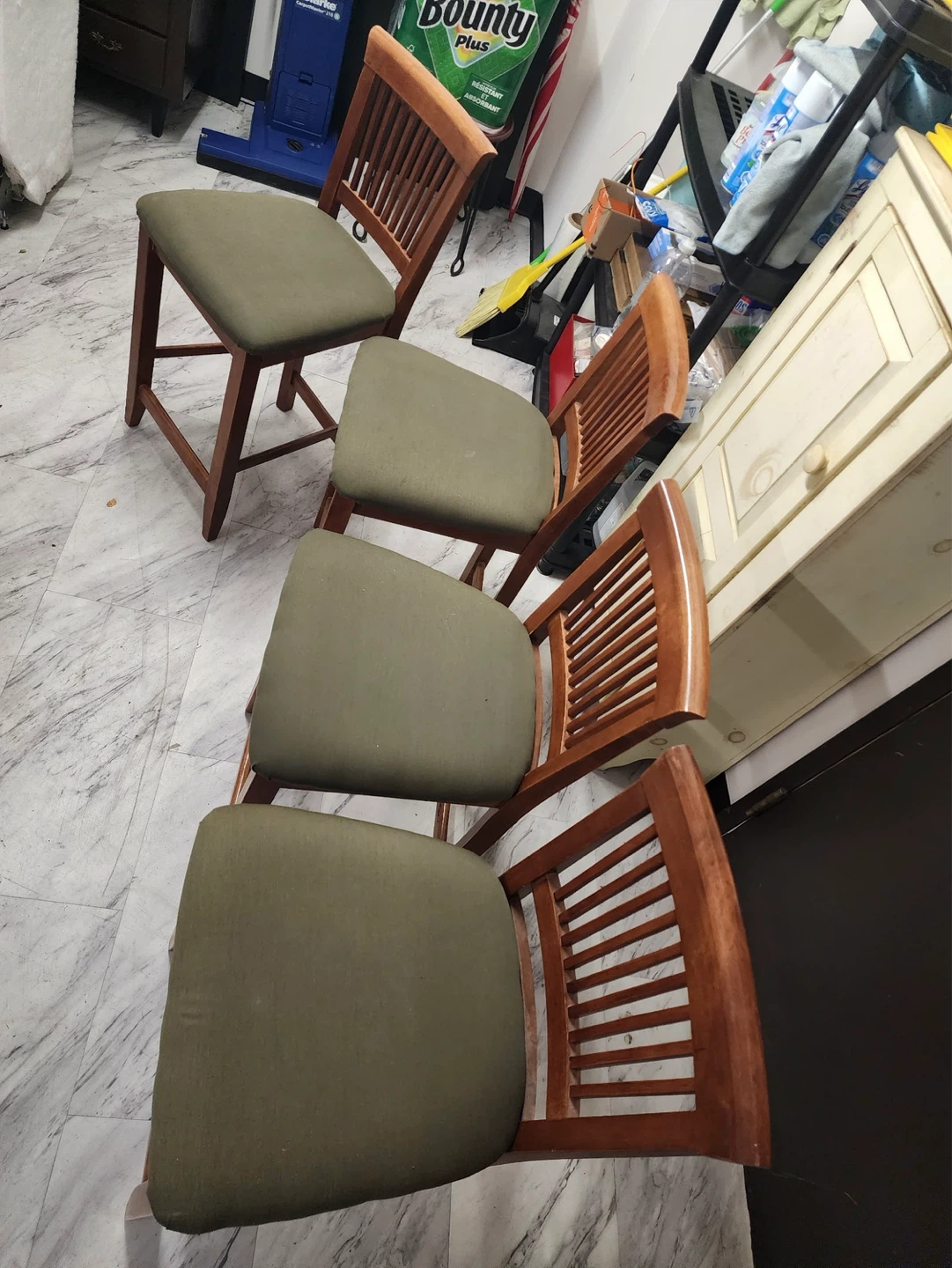 Set of 4 Wooden Bar Stools with Green Upholstery - photo 2