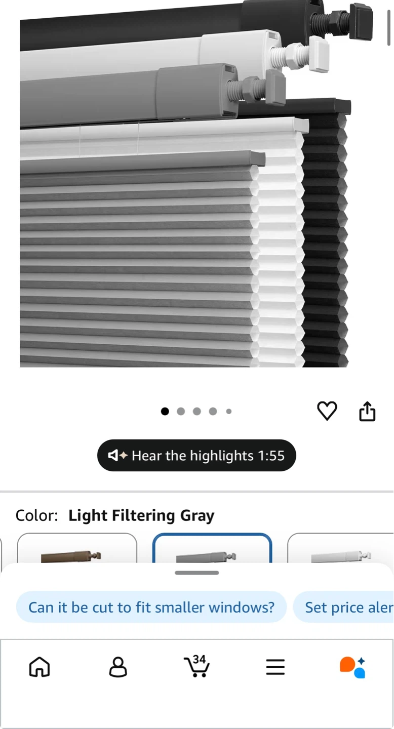 For Sale: [Boolegon No Drill Cellular Shades - 2 Panels]