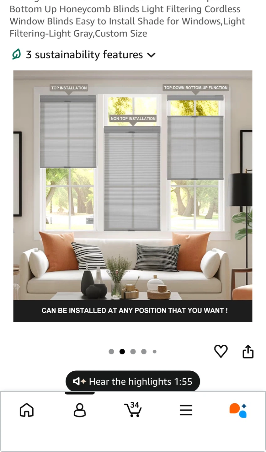 For Sale: [Boolegon No Drill Cellular Shades - 2 Panels] - photo 4