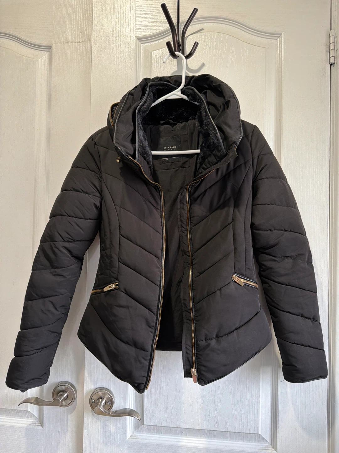 Zara Basic Puffer Jacket with Fur Lined Hood