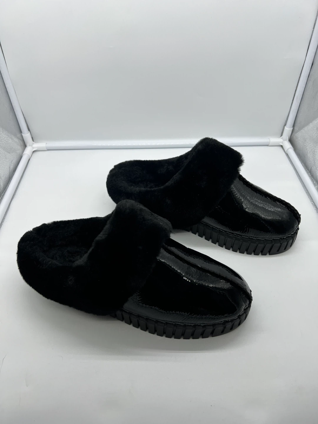 ILSE JACOBSEN Tulip Black Faux Fur Platform Slipper Slides Mules - photo 2