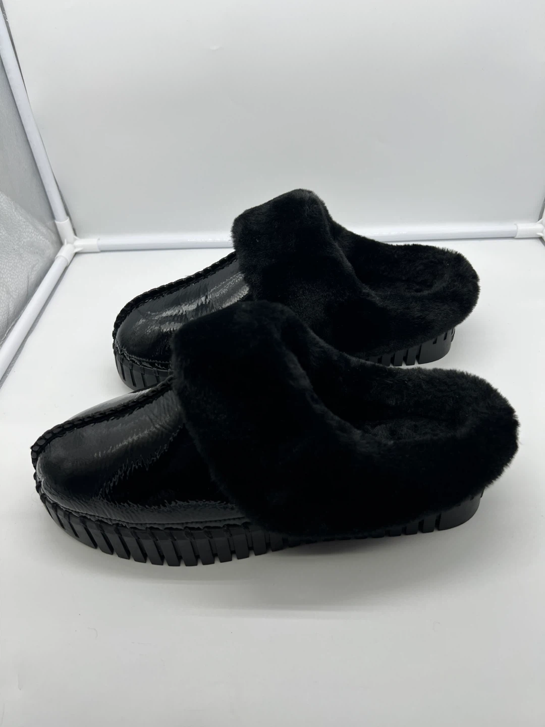 ILSE JACOBSEN Tulip Black Faux Fur Platform Slipper Slides Mules - photo 5