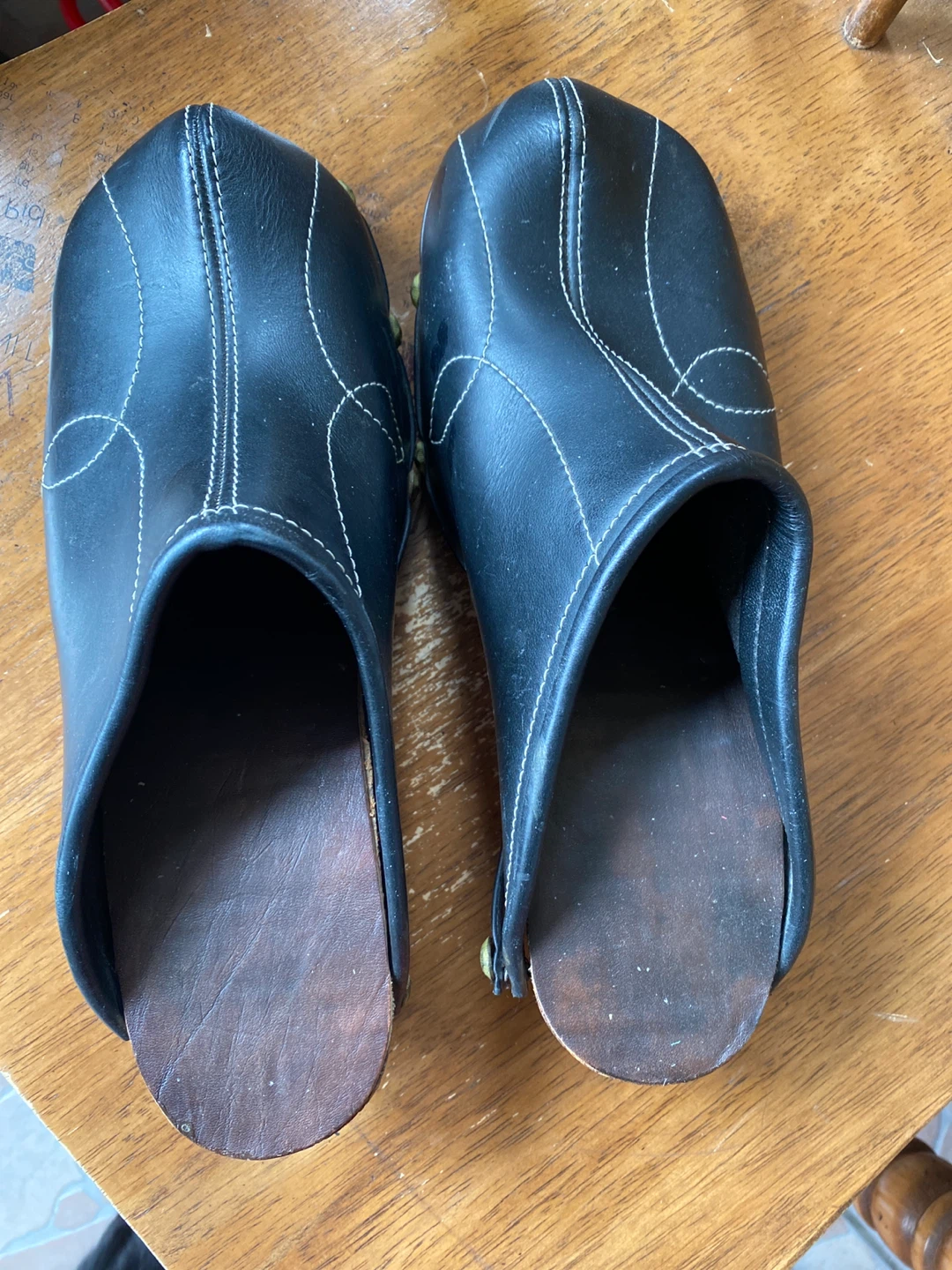 Black Leather Clogs with Wood Heel - photo 2
