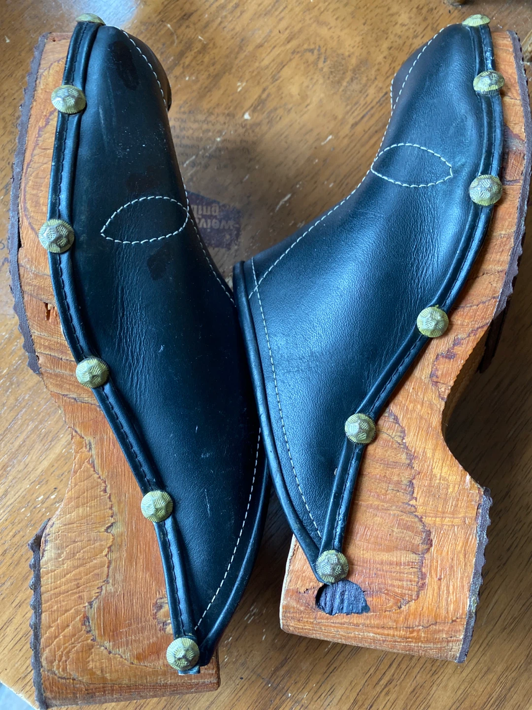 Black Leather Clogs with Wood Heel - photo 3