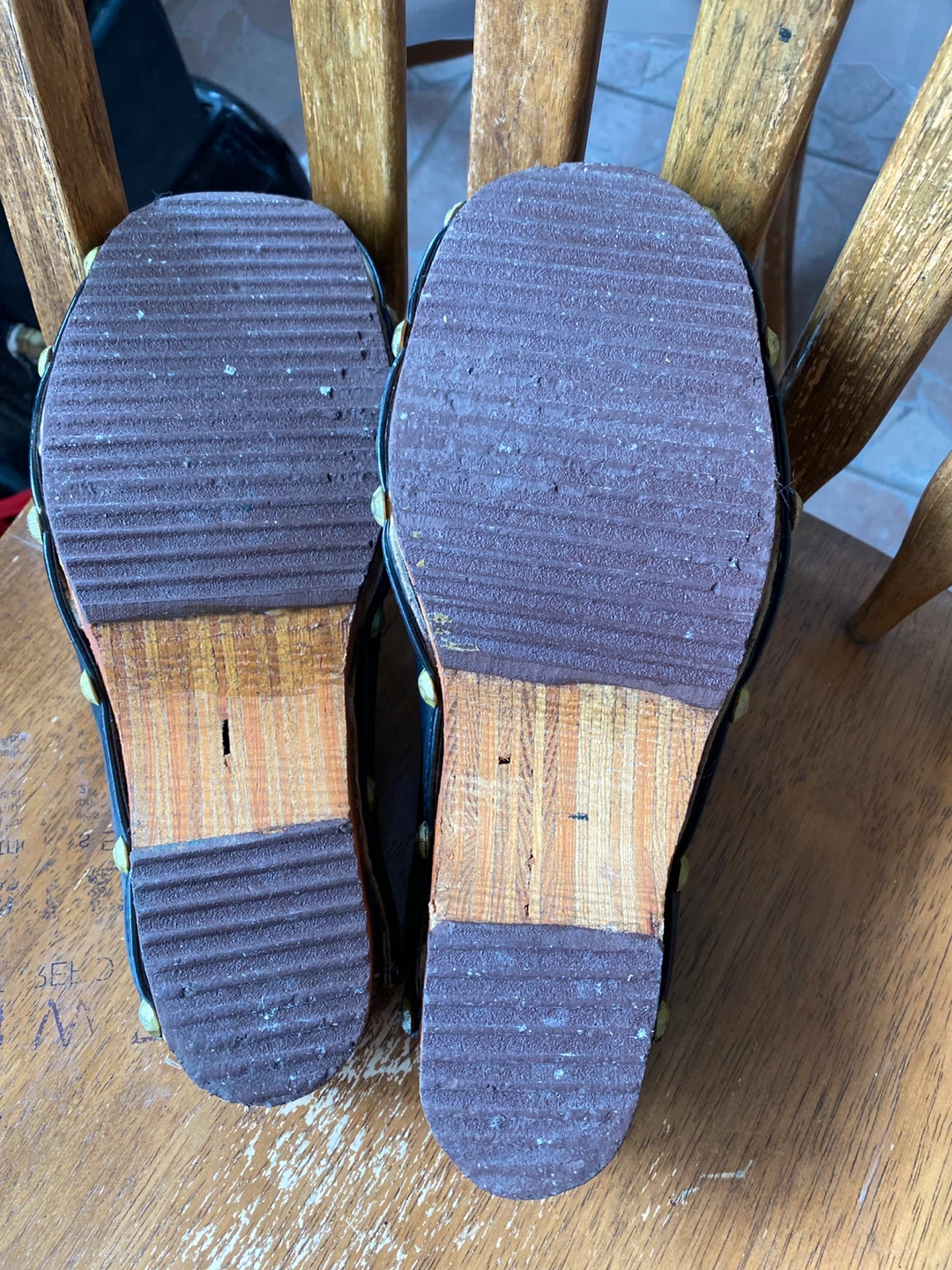 Black Leather Clogs with Wood Heel - photo 4
