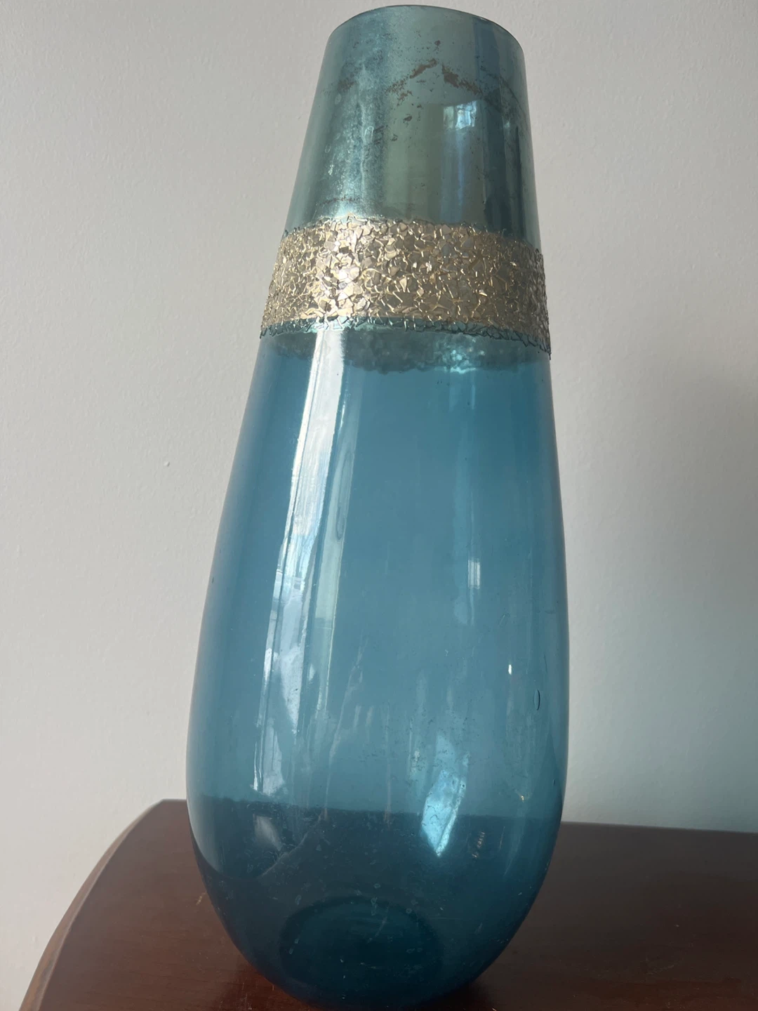 Blue Glass Vase with Gold Band - photo 2