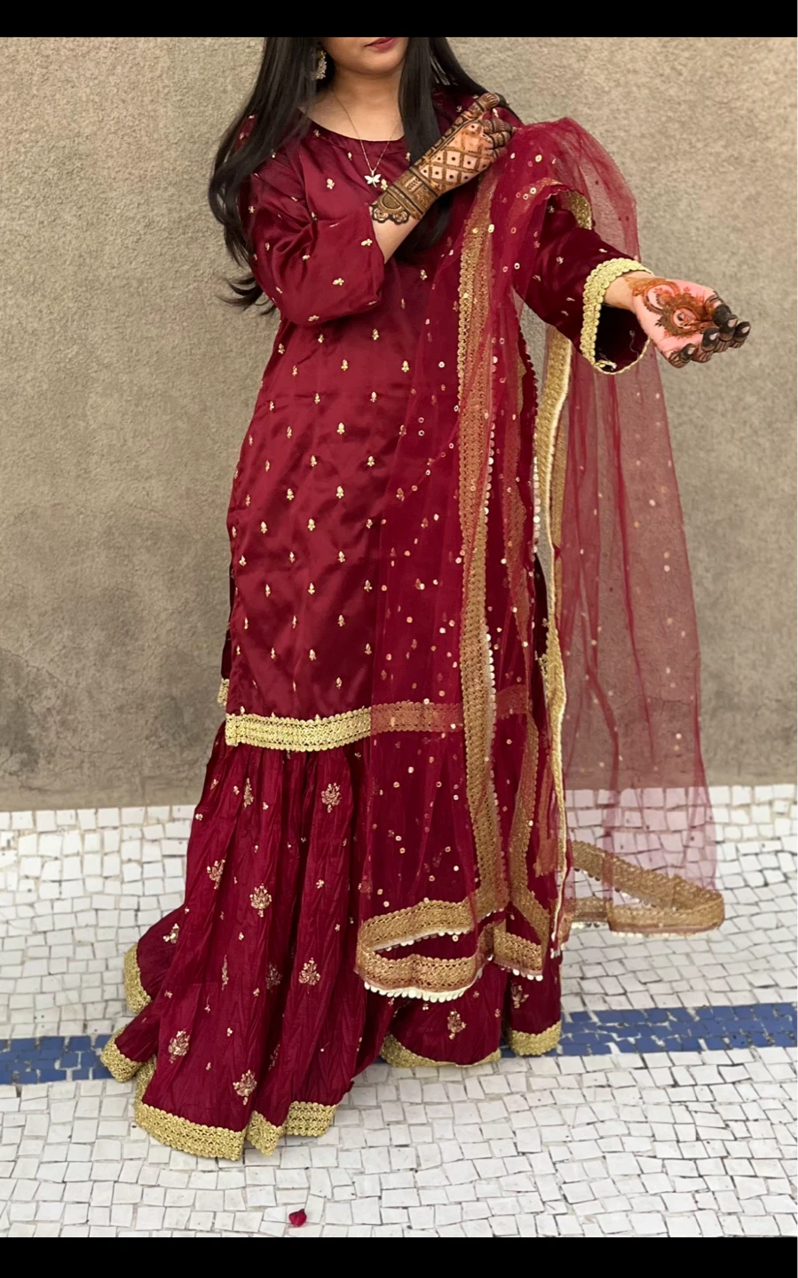 Gharara dress for Mehndi, Mayu Dholki