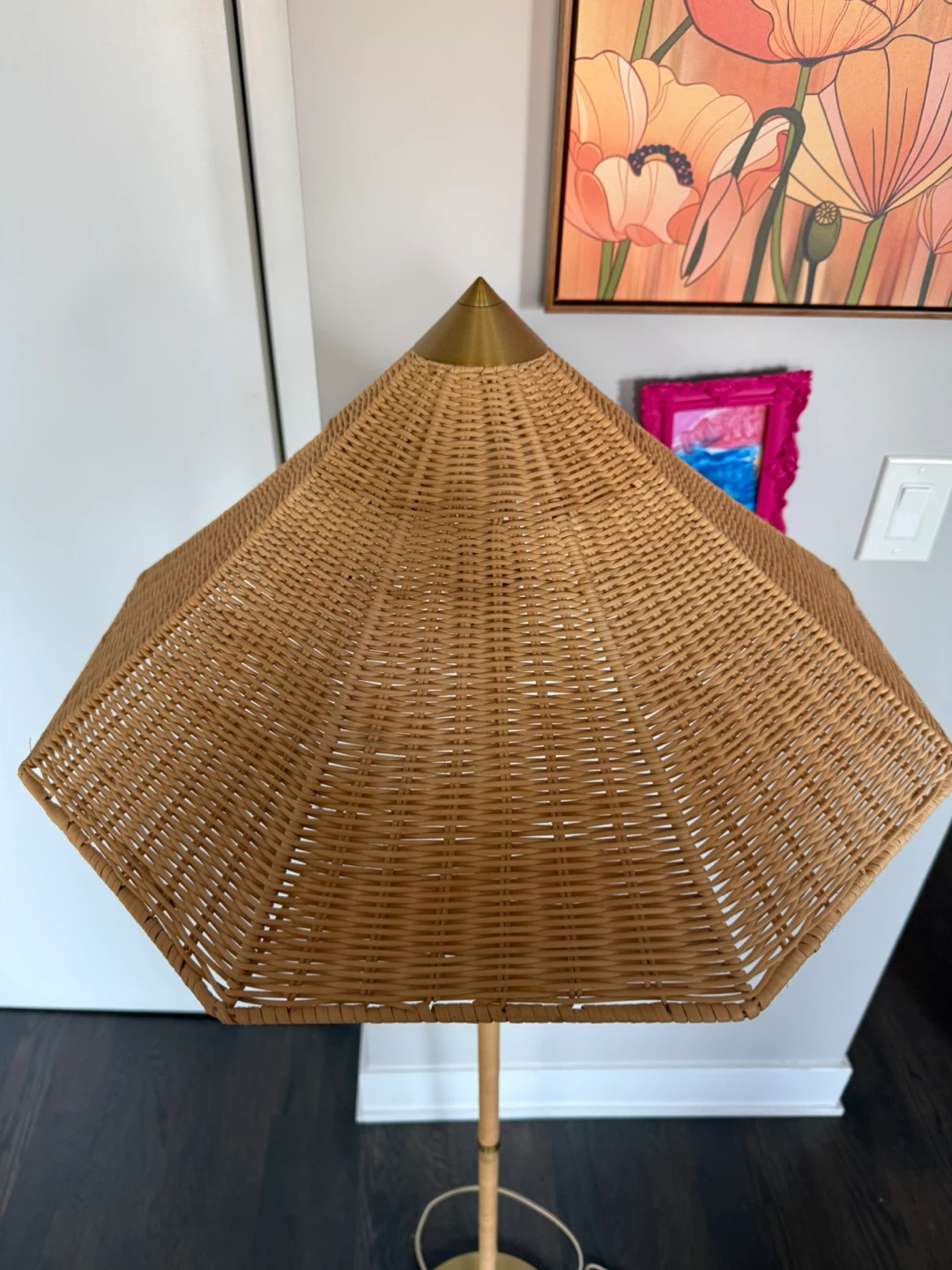Wicker and Brass Floor Lamp