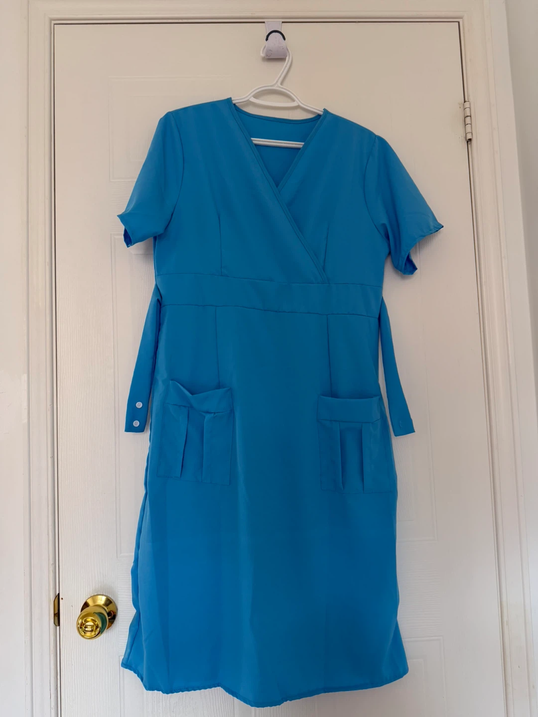 Blue V-Neck Wrap Scrub Dress