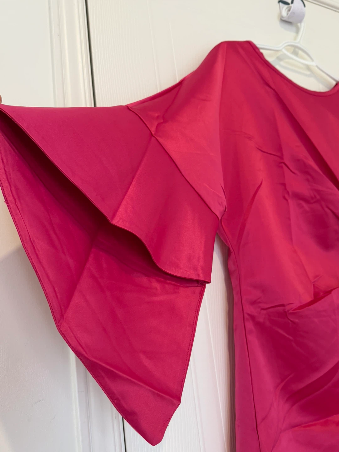 Hot Pink Twisted Midi Dress with Ruffle Sleeves - photo 2