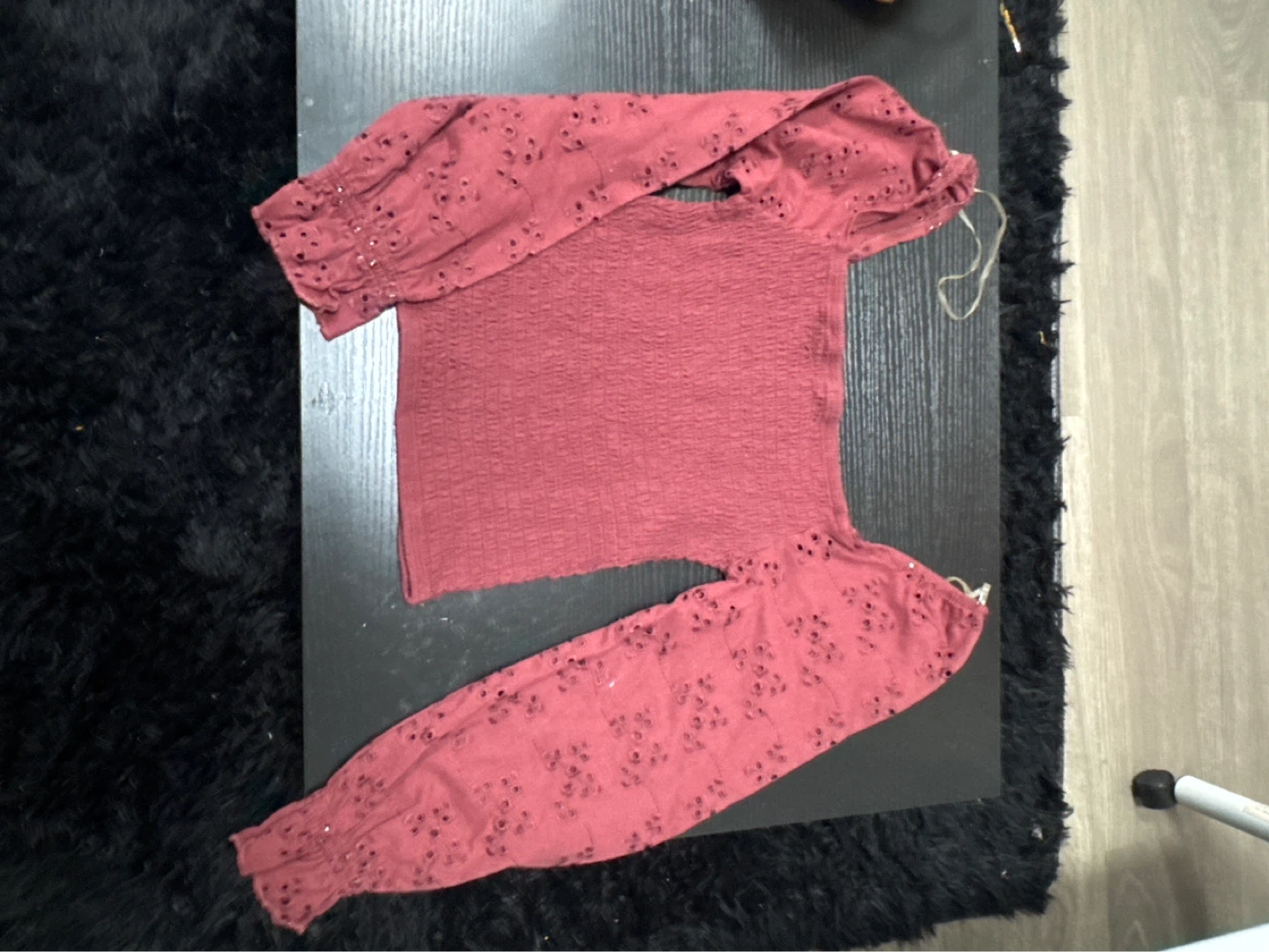 Maroon Eyelet Smocked Crop Top