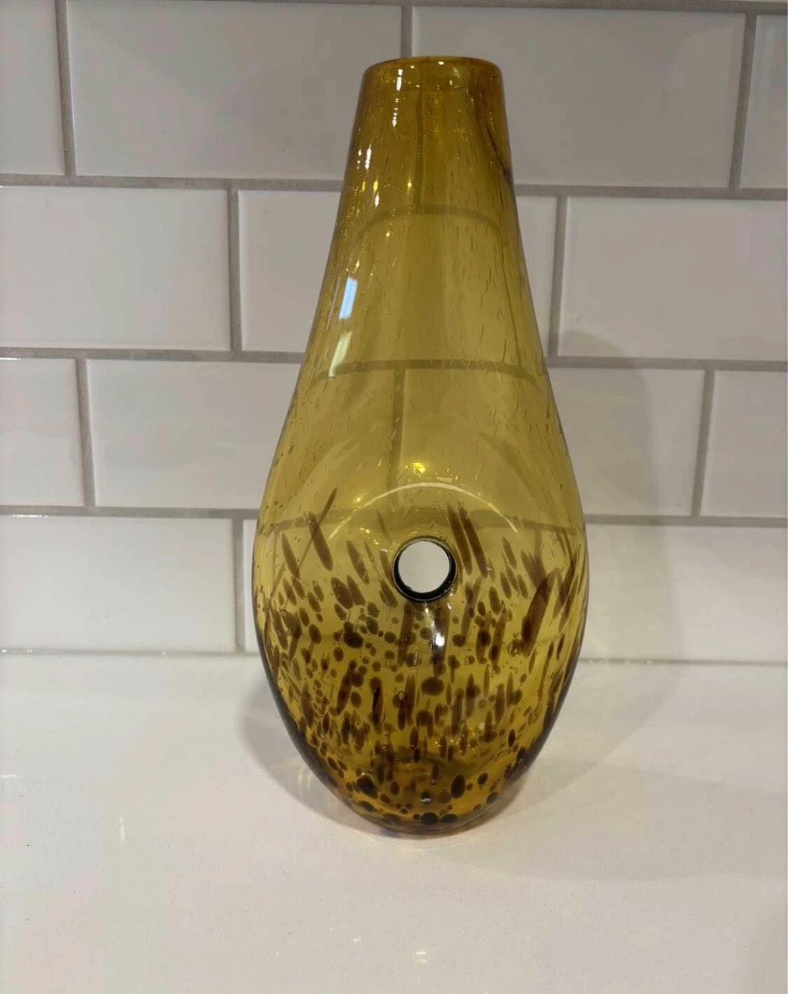 Italian Amber Bubble Art Glass Vase For Sale