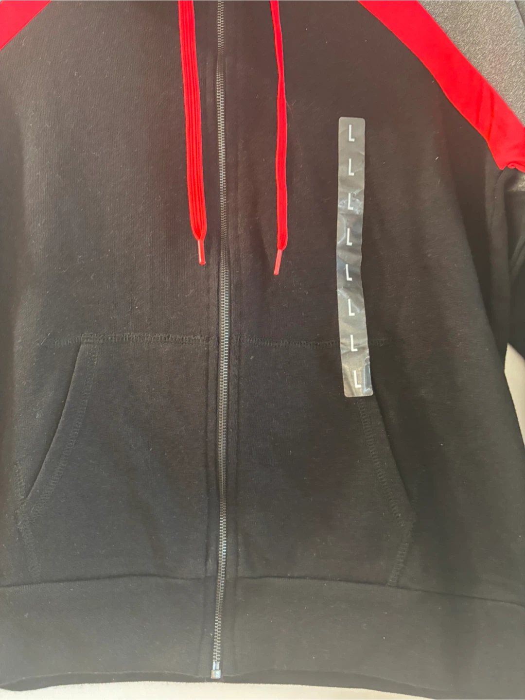 Black Full Zip Hoodie with Red Accents - Size M/L - photo 5