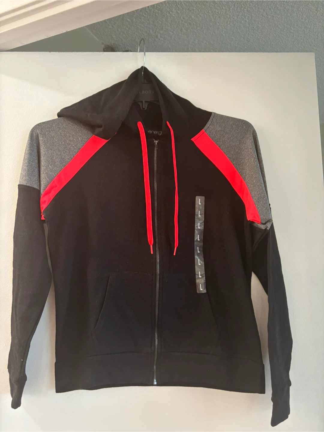 Black Full Zip Hoodie with Red Accents - Size M/L - photo 2
