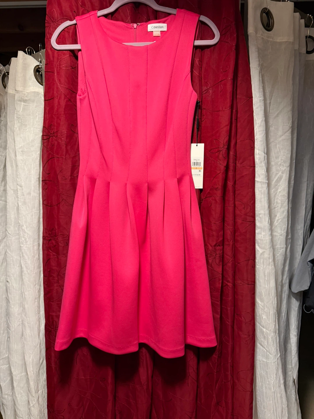 Calvin Klein Pink Pleated Fit & Flare Dress Size 2 - photo 2