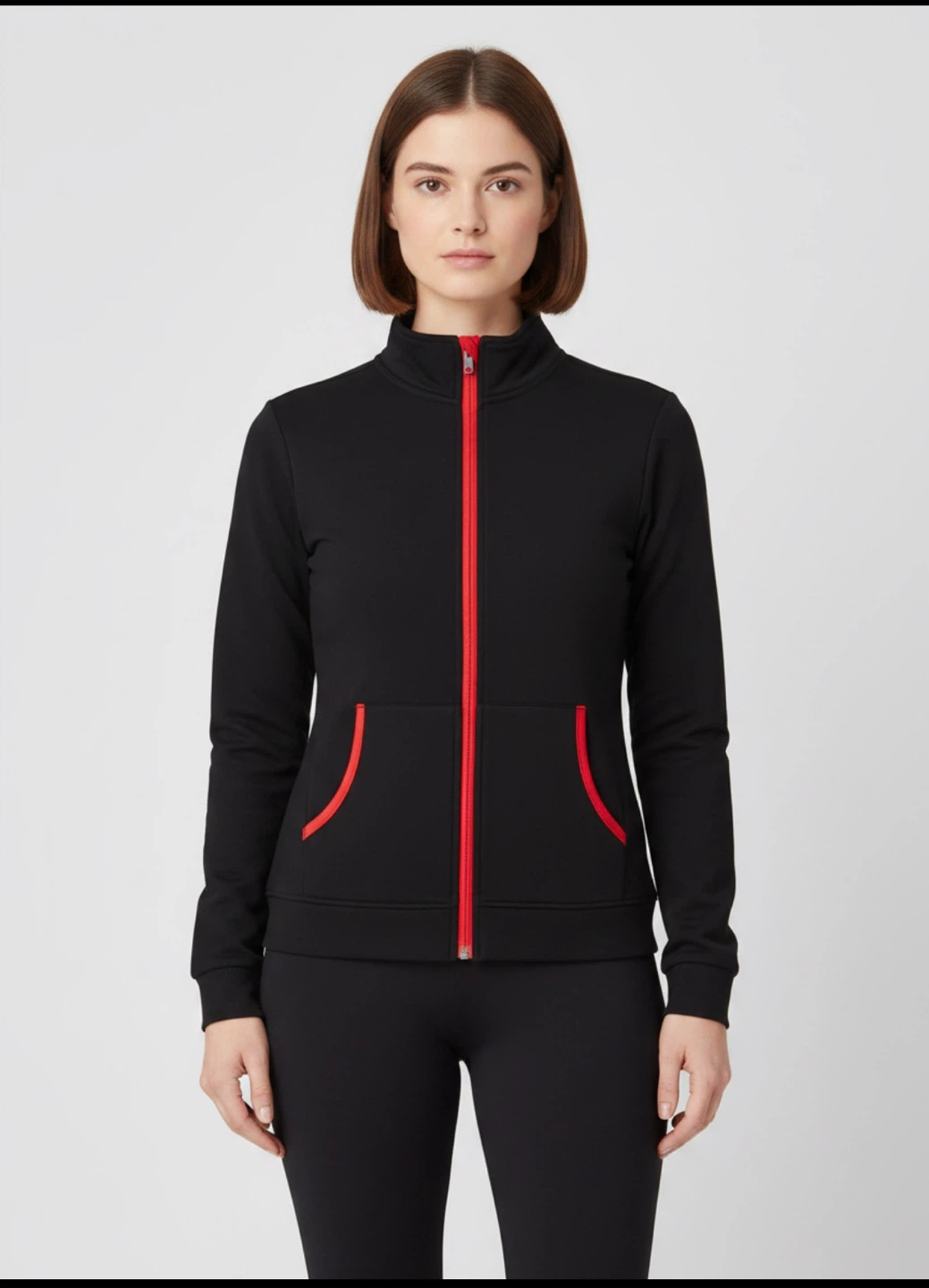 Black Athletic Jacket with Red Accents