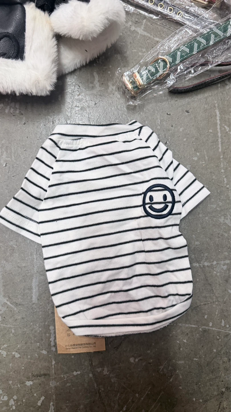 Dog Winter Jacket and Striped Shirt