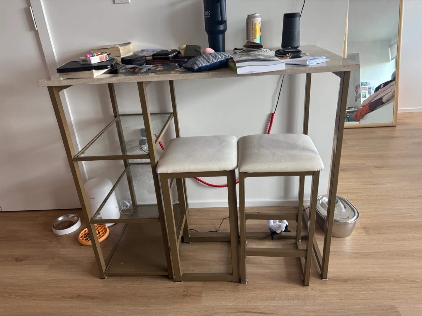 Marble Bar Table with 2 High-top Stools