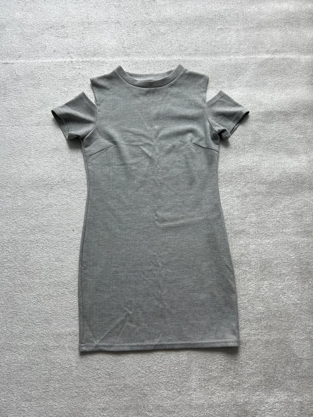 Grey Ribbed Cold Shoulder Mini Dress