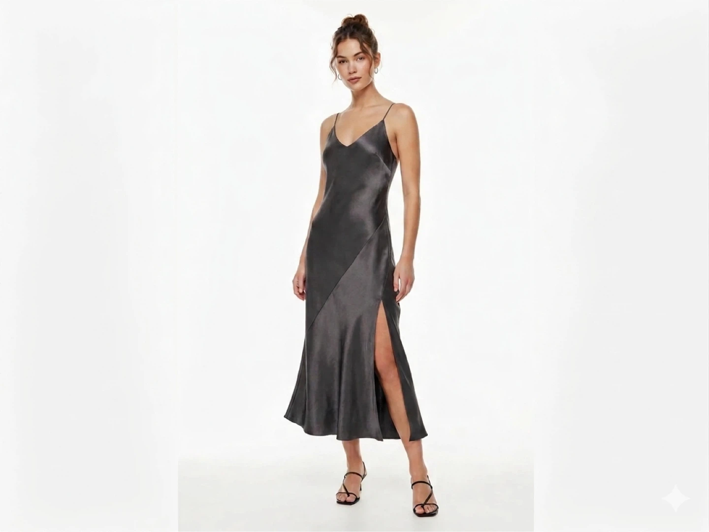 WILFRED grey satin slip dress size medium a side slit