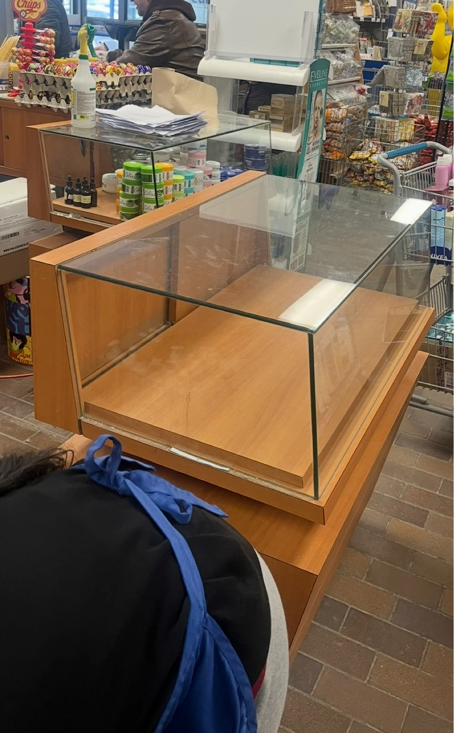 5 Glass Display Cases with storage at the bottom