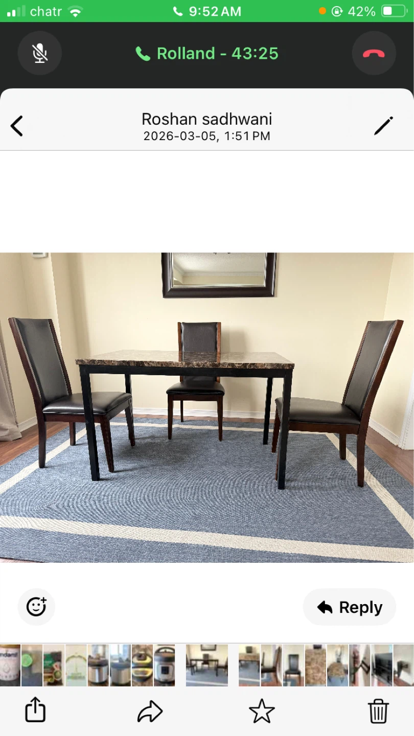 Marble Top Dining Table with 3 Chairs - photo 2