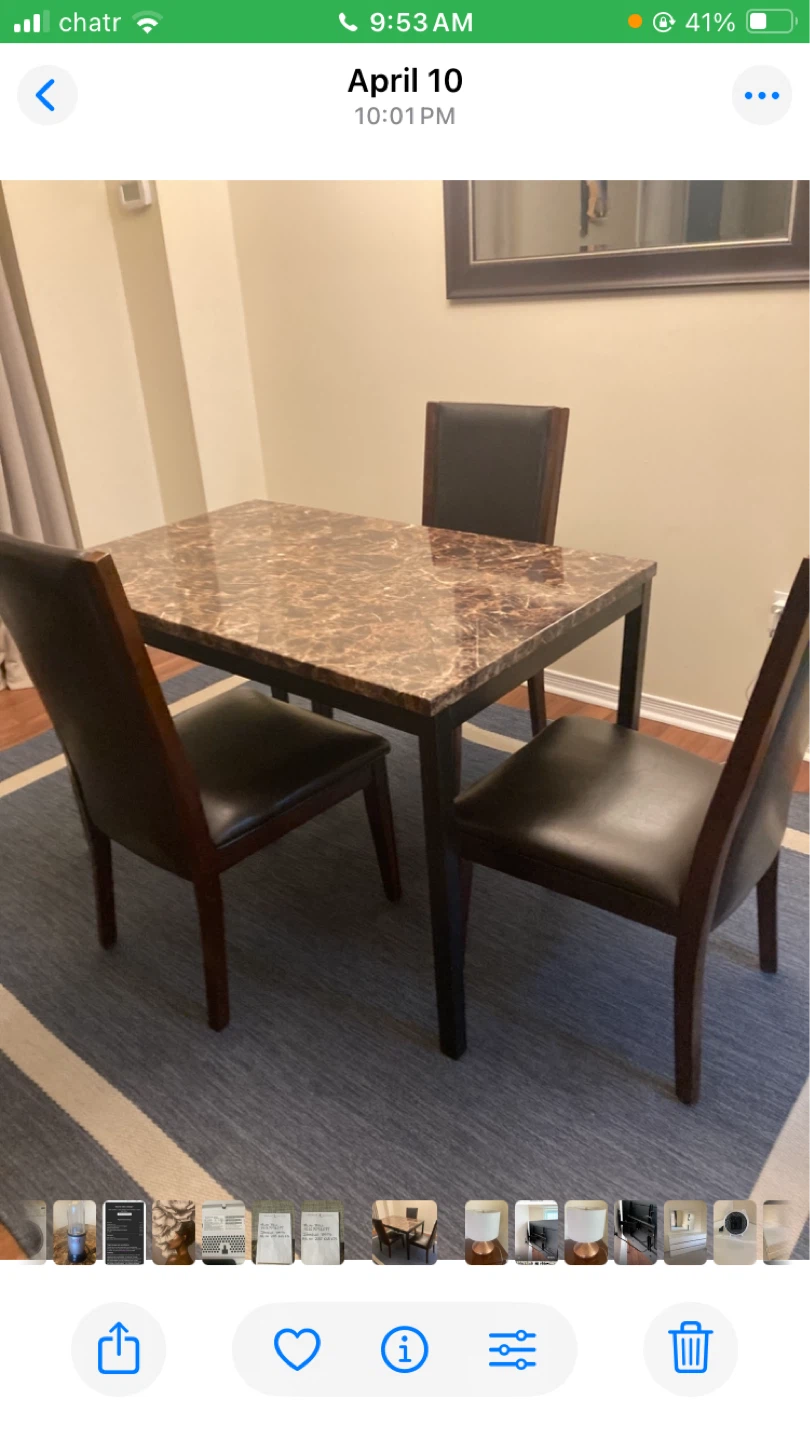 Marble Top Dining Table with 3 Chairs