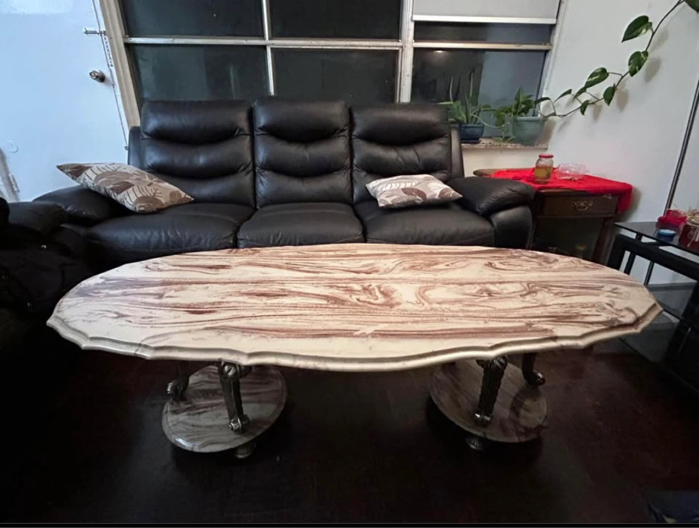 Oval Coffee Table with Marble-Look Top