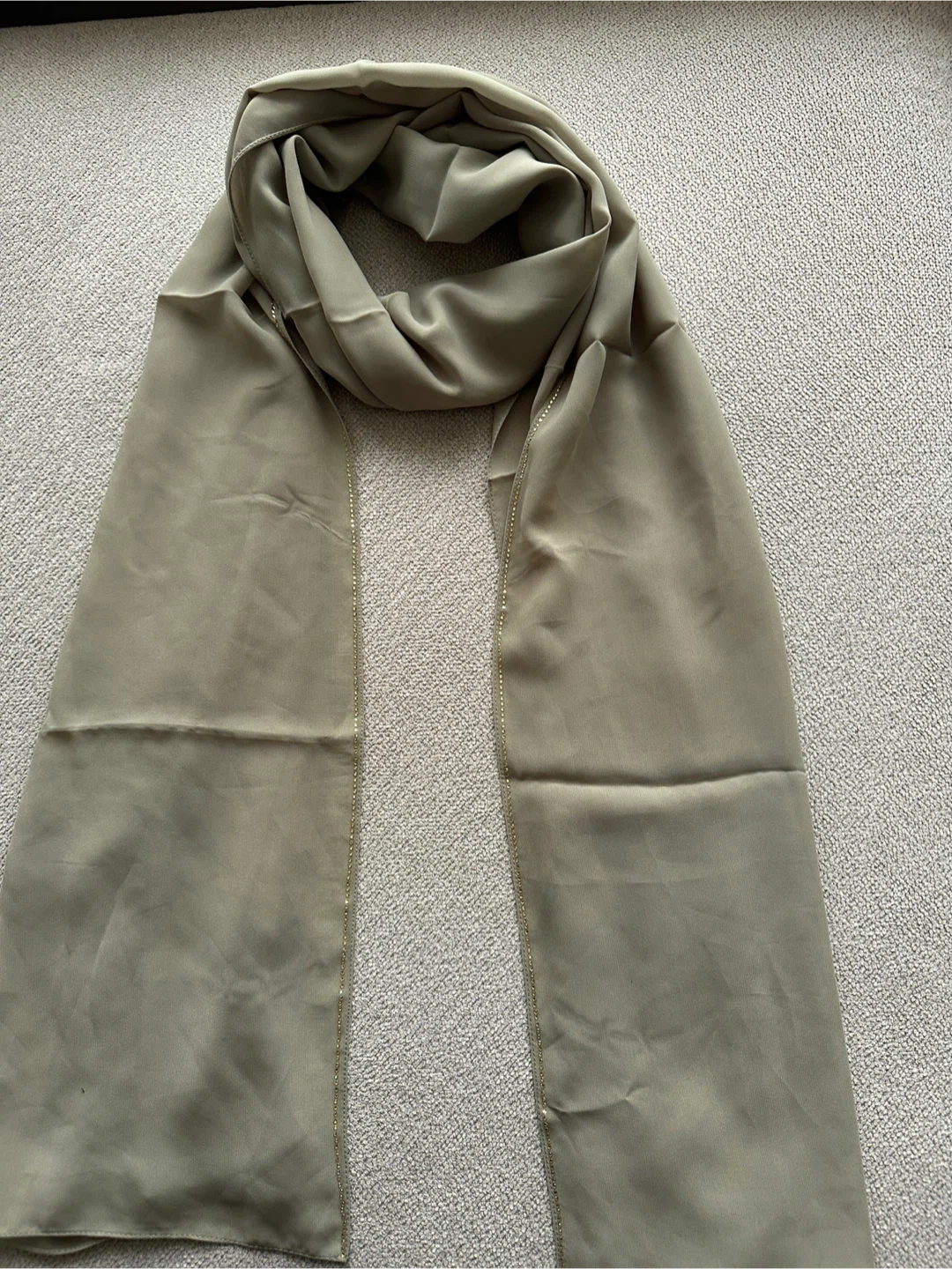 Olive Green Sheer Scarf with Gold Embellishment
