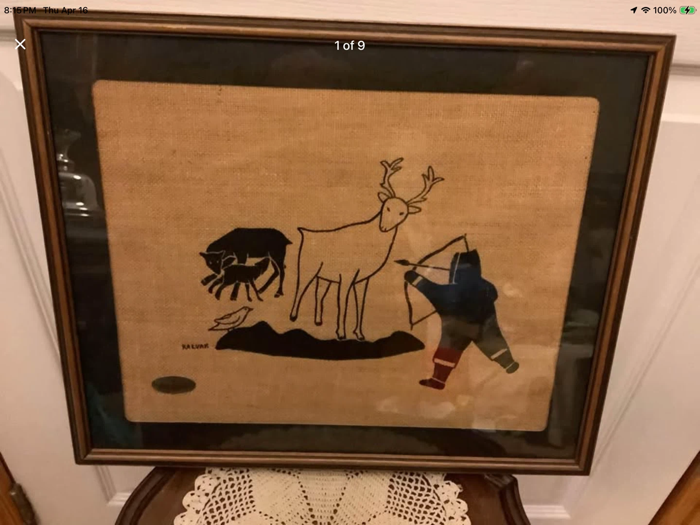 Vtg Inuit Artist Helen Kalvak’s Silk Screen on Burlap 🐞