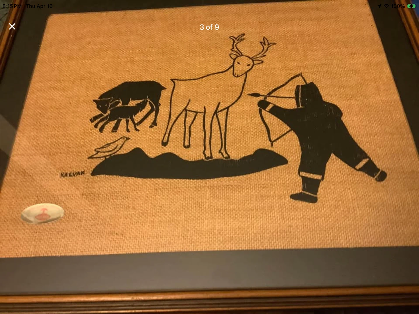 Vtg Inuit Artist Helen Kalvak’s Silk Screen on Burlap 🐞 - photo 5