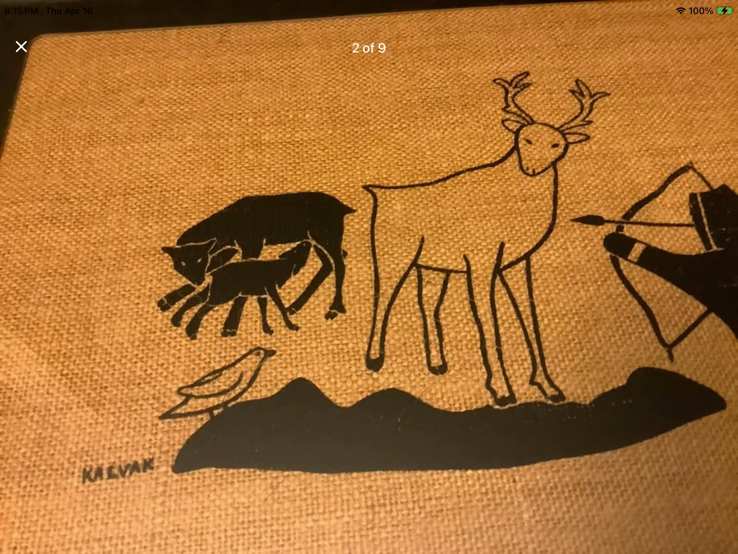Vtg Inuit Artist Helen Kalvak’s Silk Screen on Burlap 🐞 - photo 4