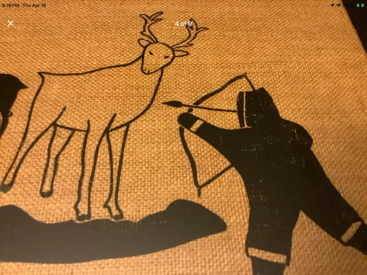 Vtg Inuit Artist Helen Kalvak’s Silk Screen on Burlap 🐞 - photo 3