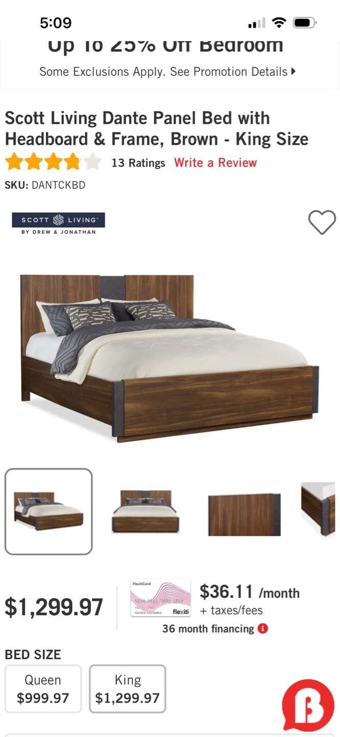 Scott Living Dante Panel Bed Frame - King Size - Brown - photo 4