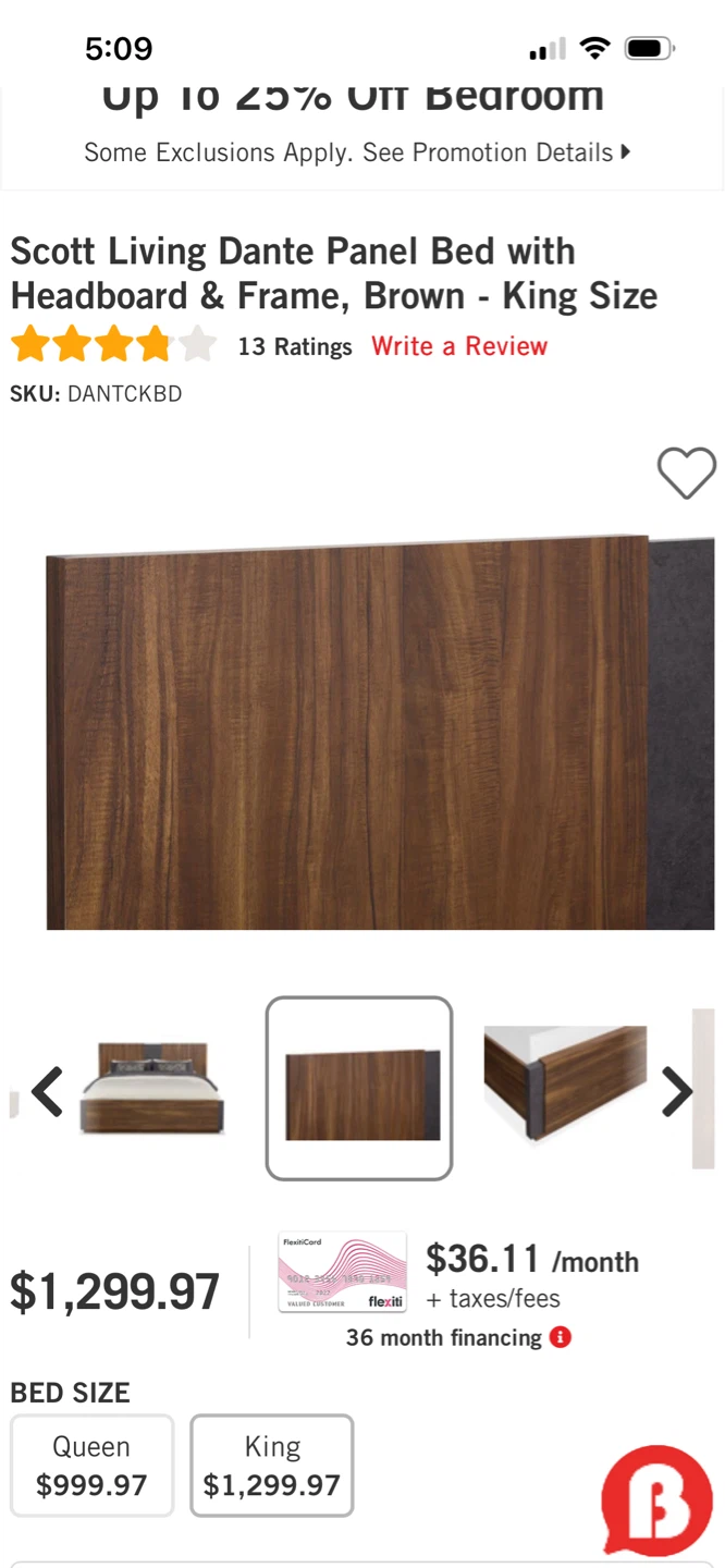 Scott Living Dante Panel Bed Frame - King Size - Brown - photo 3