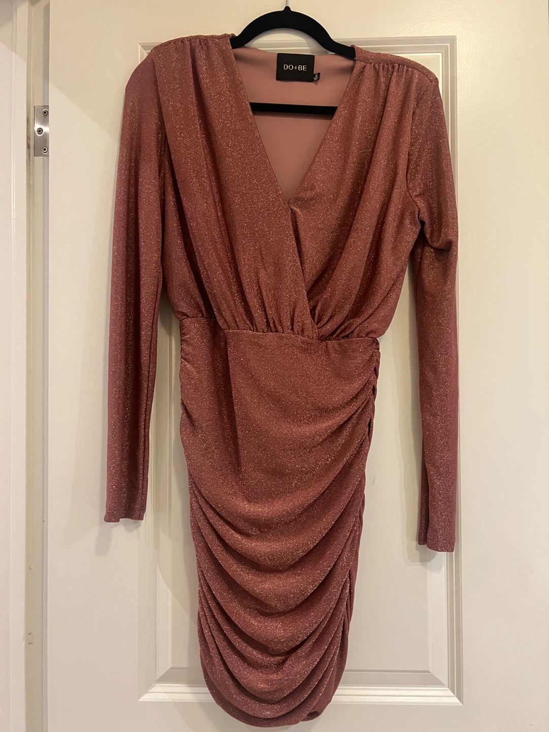 DO+BE Women's Rose Gold Glitter Ruched Midi Dress - Size M - photo 3