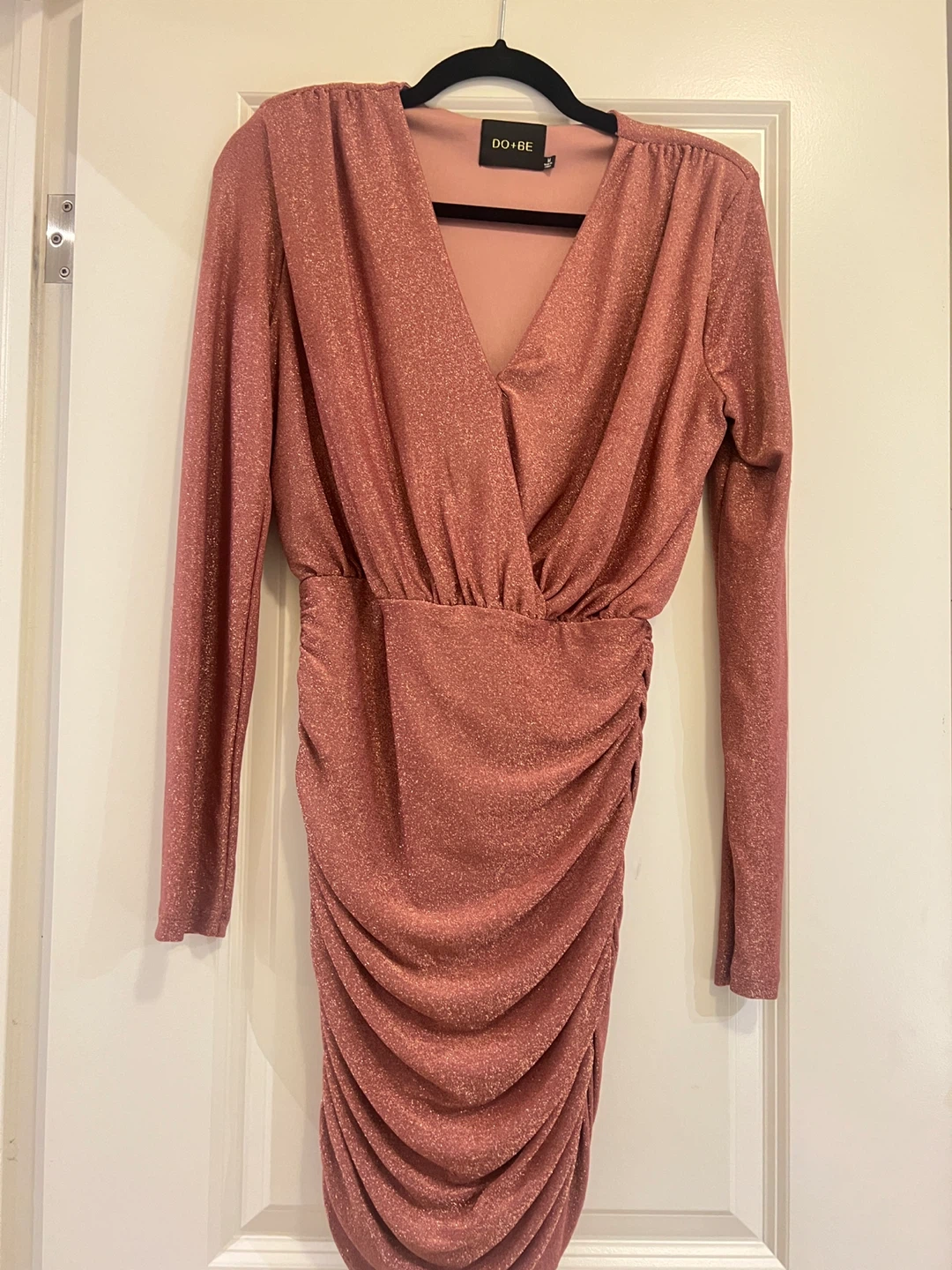 DO+BE Women's Rose Gold Glitter Ruched Midi Dress - Size M - photo 2