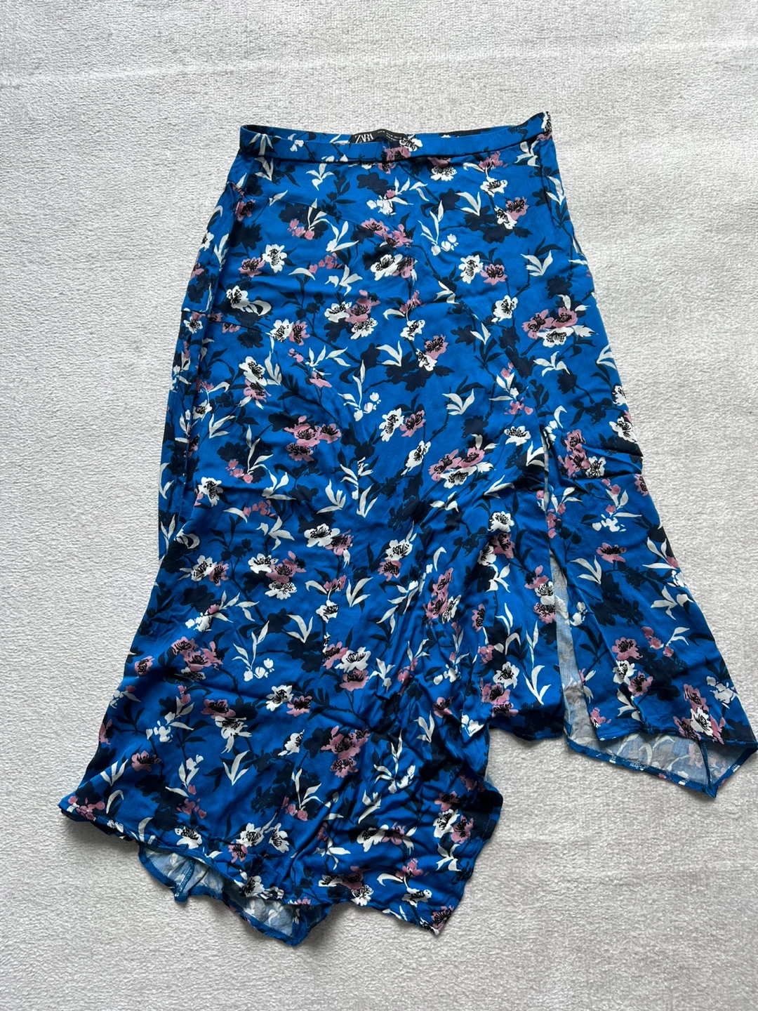 Zara Blue Floral Print Midi Skirt - Size M
