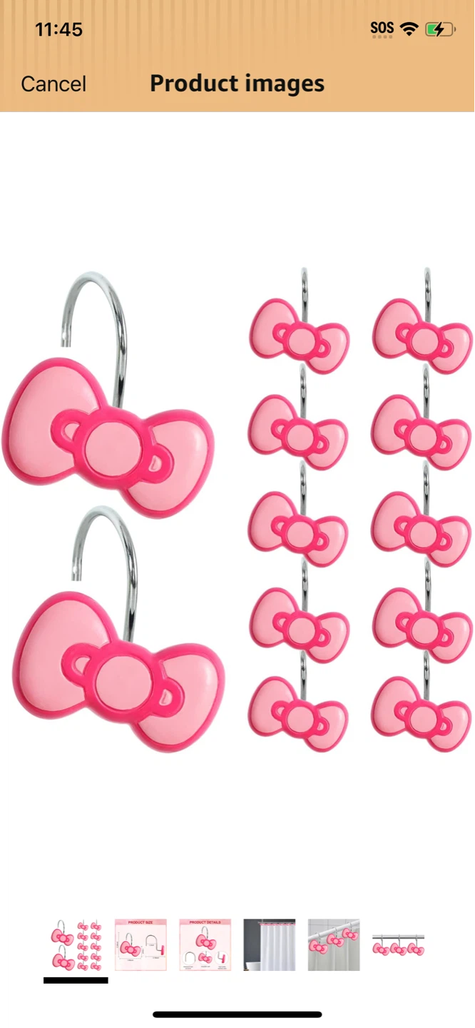 New-Pink Hello Kitty Bow Shower Curtain Hooks (Set of 12)