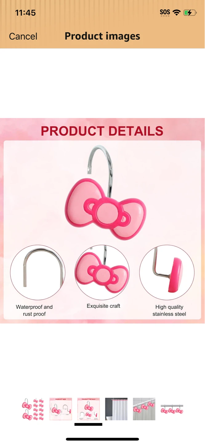 New-Pink Hello Kitty Bow Shower Curtain Hooks (Set of 12) - photo 5