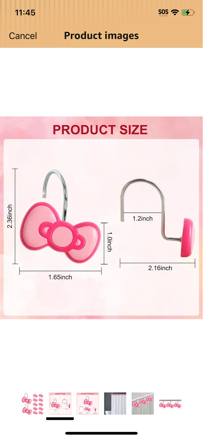 New-Pink Hello Kitty Bow Shower Curtain Hooks (Set of 12) - photo 4