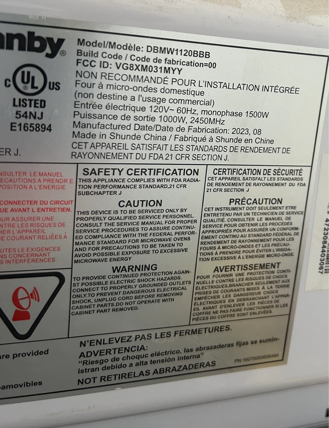 Danby Microwave Oven - Model DBW1120BBB - photo 2