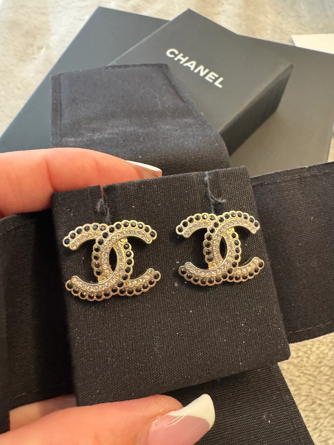 Authentic Chanel Gold/Black Crystal Earrings