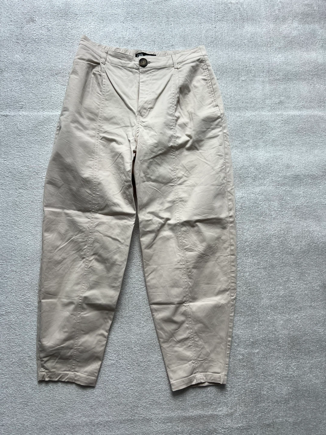 Zara Cream High-Waisted Trousers - Size M