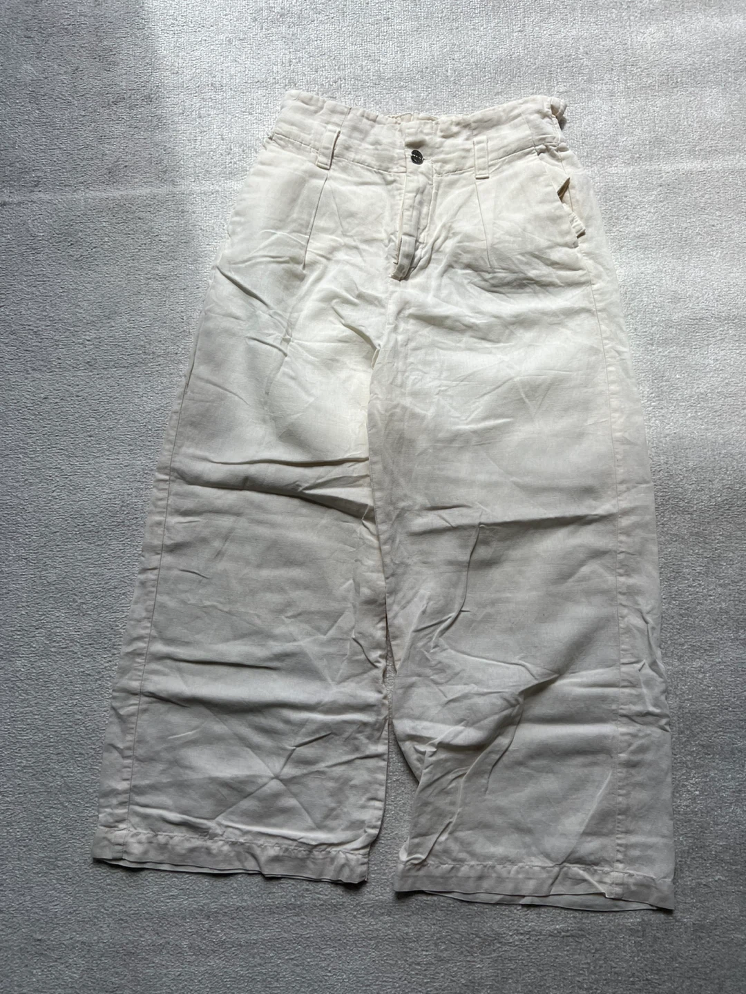Zara Basic Linen Blend Wide Leg Pants Cream Size S