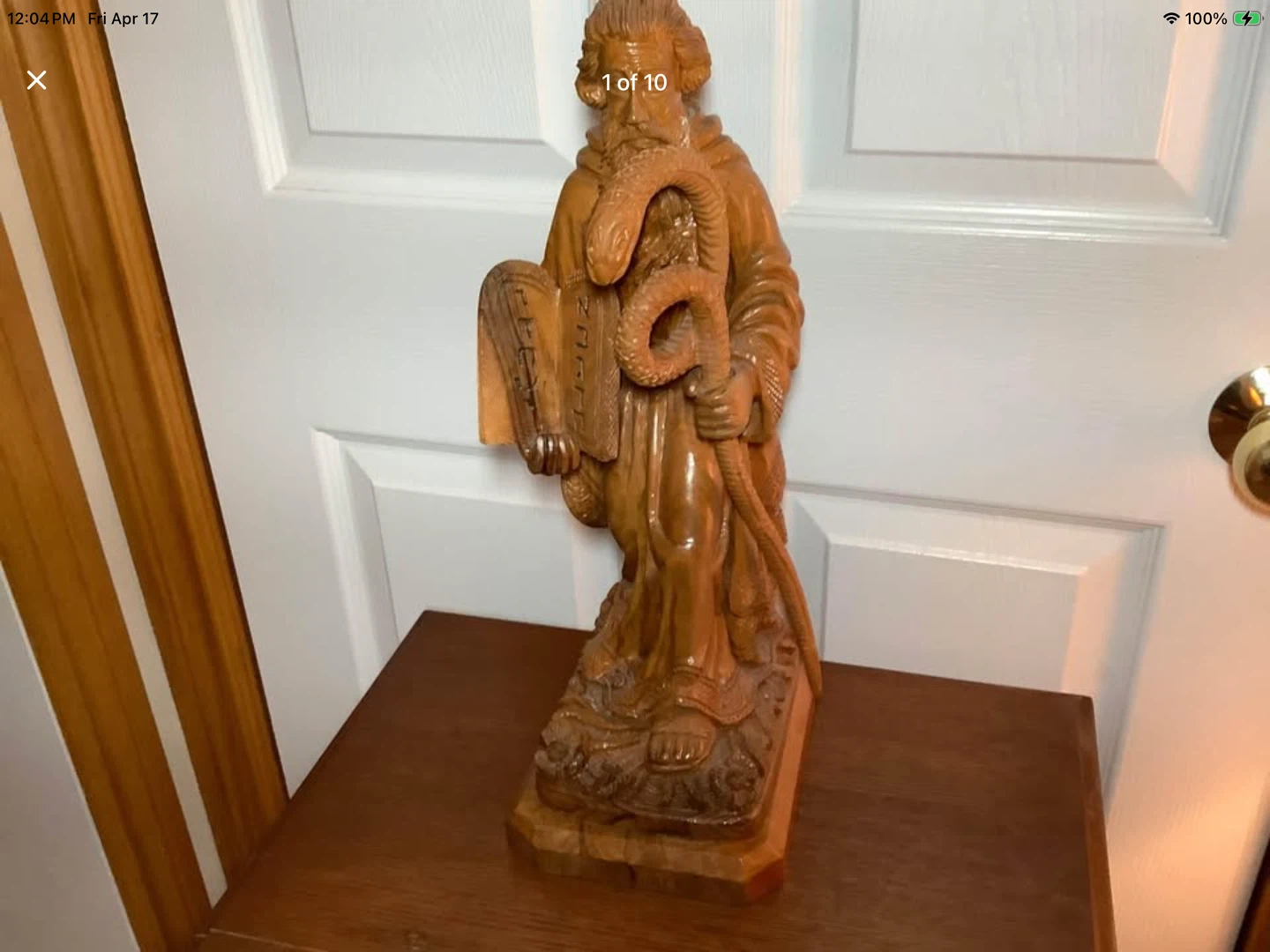 Vtg Hd Carv Olive Wd Sculpture of Moses & the 10 Commandments 🐞