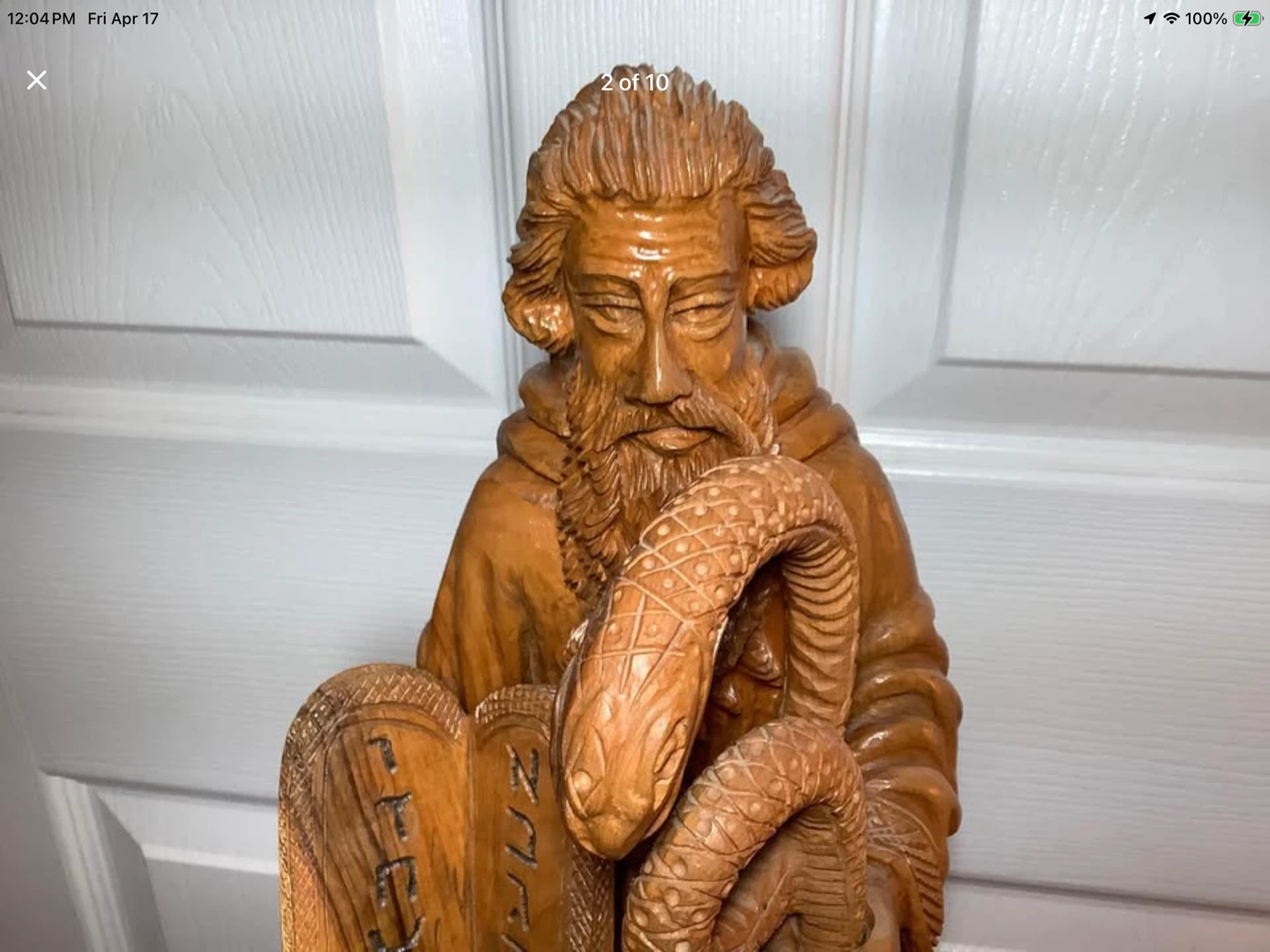 Vtg Hd Carv Olive Wd Sculpture of Moses & the 10 Commandments 🐞 - photo 2