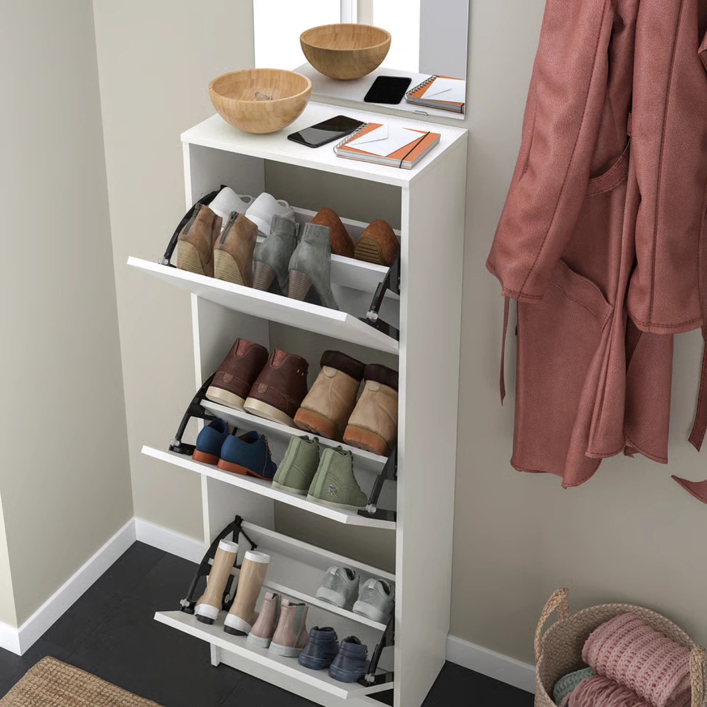White 3-Tier Shoe Cabinet with 4 Compartments - photo 2