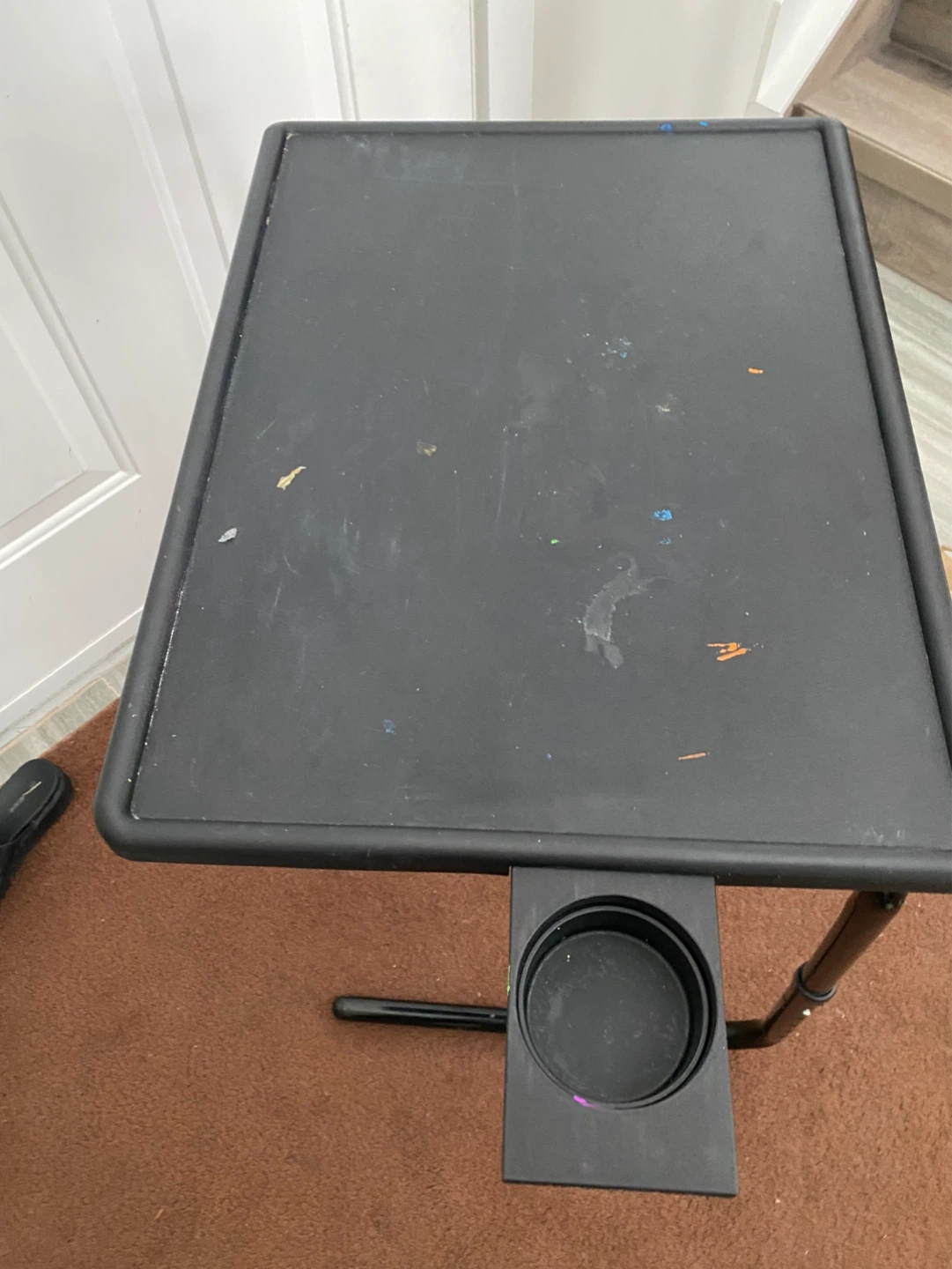 Adjustable Black Tray Table with Cup Holder