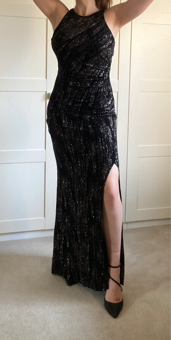 Original Le Château Black Sequin Halter Maxi Dress